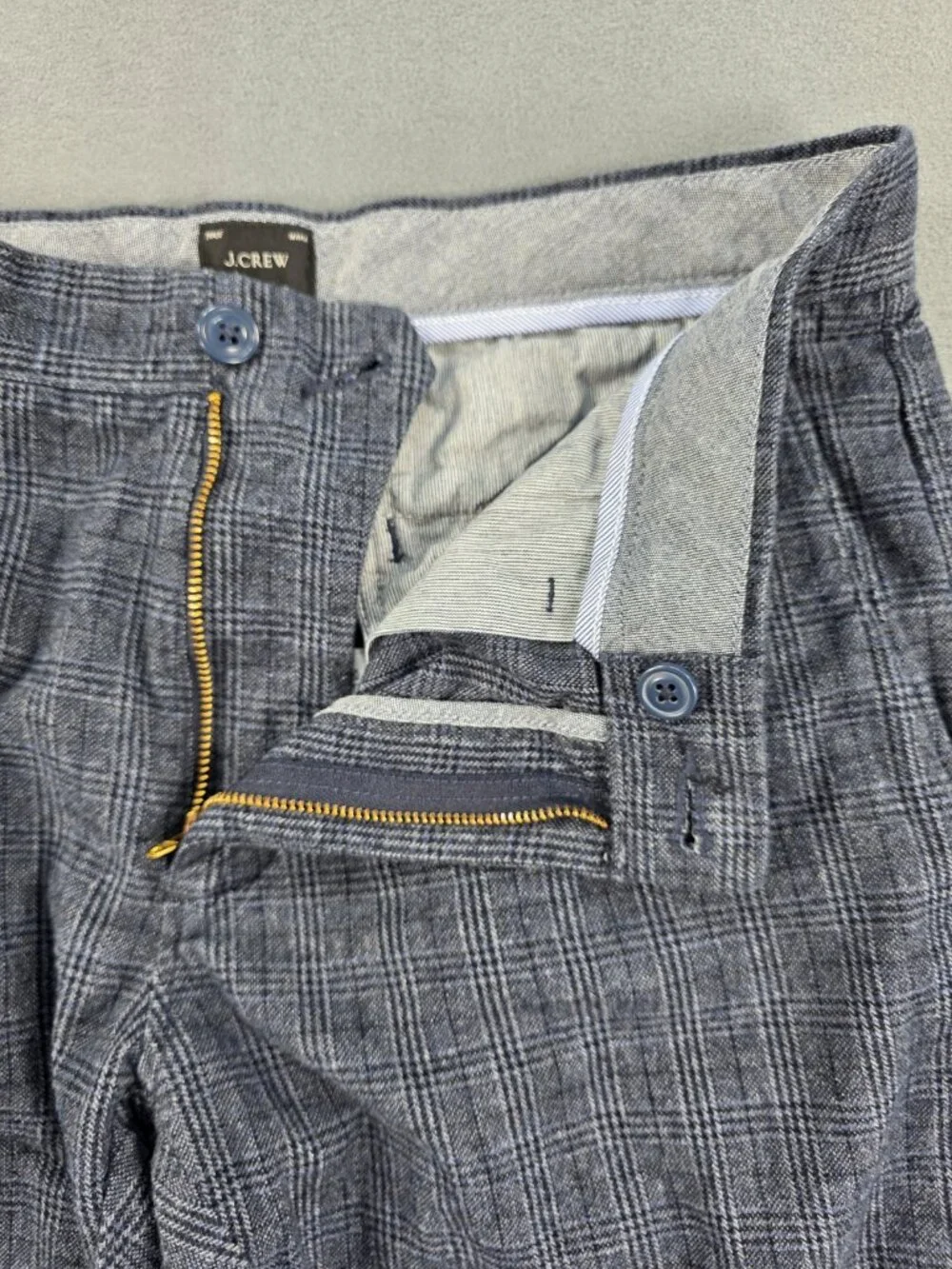 J. Crew 484 Slim Men's Plaid Pants 31x32 Navy Gray Stretch